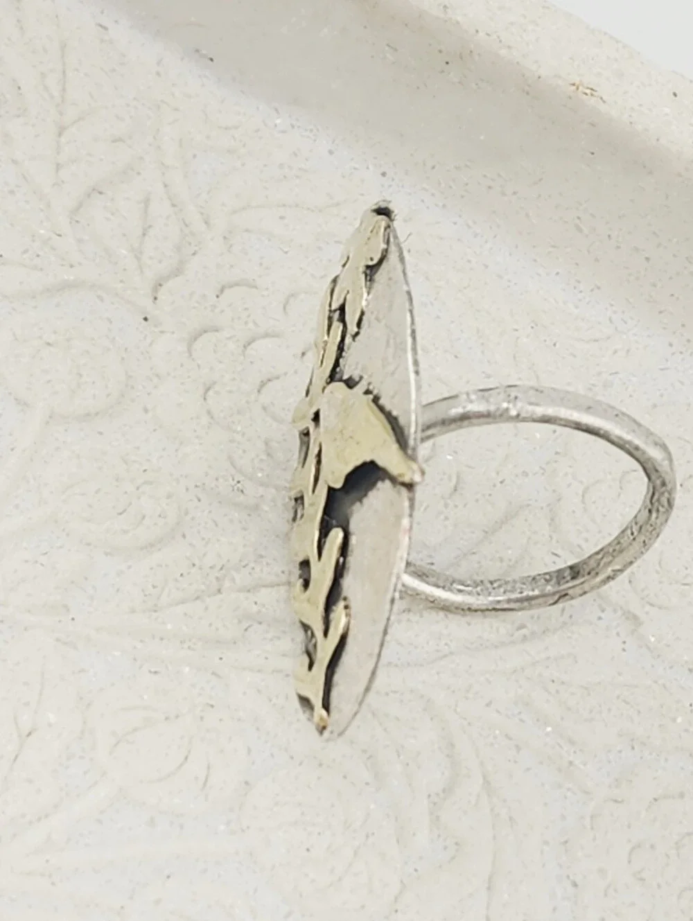 BOTANICAL ORGANIC STERLING SILVER & BRASS FLORAL RING HANDMADE SIZE 7